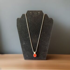 Carnelian Cabochon Pendant & 18" SS Snake Chain Silver 925